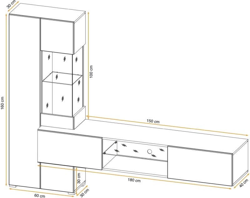 Meblościanka Try 210 cm z oświetleniem LED do salonu antracyt/dąb wotan