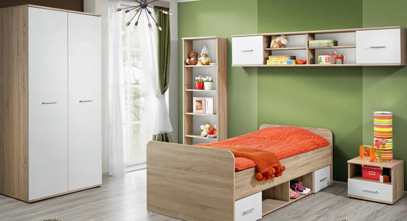 Regał Dino 59 cm z 4 półkami do pokoju młodzieżowego dąb sonoma