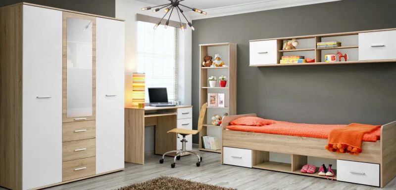 Regał Dino 59 cm z 4 półkami do pokoju młodzieżowego dąb sonoma