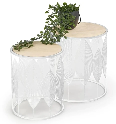 Zestaw 2 stolików Folla okrągły blat naturalny/biały