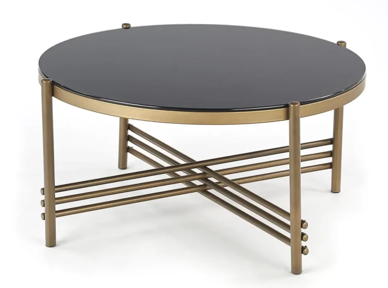 Ława okrągła Ismena 80 cm blat szkło czarny/złoty