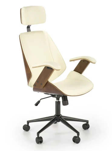 Fotel gabinetowy Ignazio obrotowy do biura kremowy/orzechowy