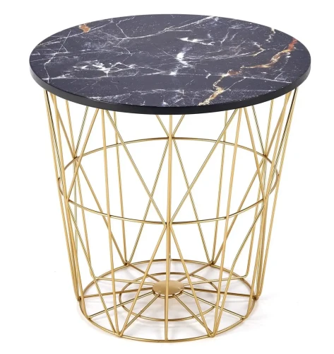Ława okrągła Harrisa_G 42cm z funkcją pojemnika czarny marmur/złoty