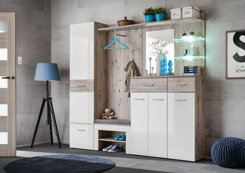 Komoda Gustavo 60 cm z szufladą do przedpokoju dąb wellington/biały połysk