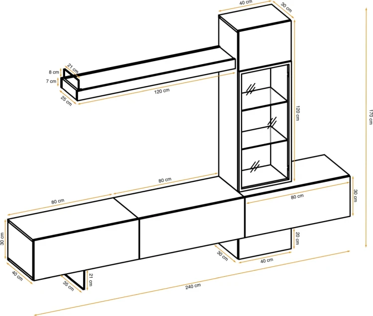Meblościanka Rise 240 cm z oświetleniem LED do salonu dąb flagstaff