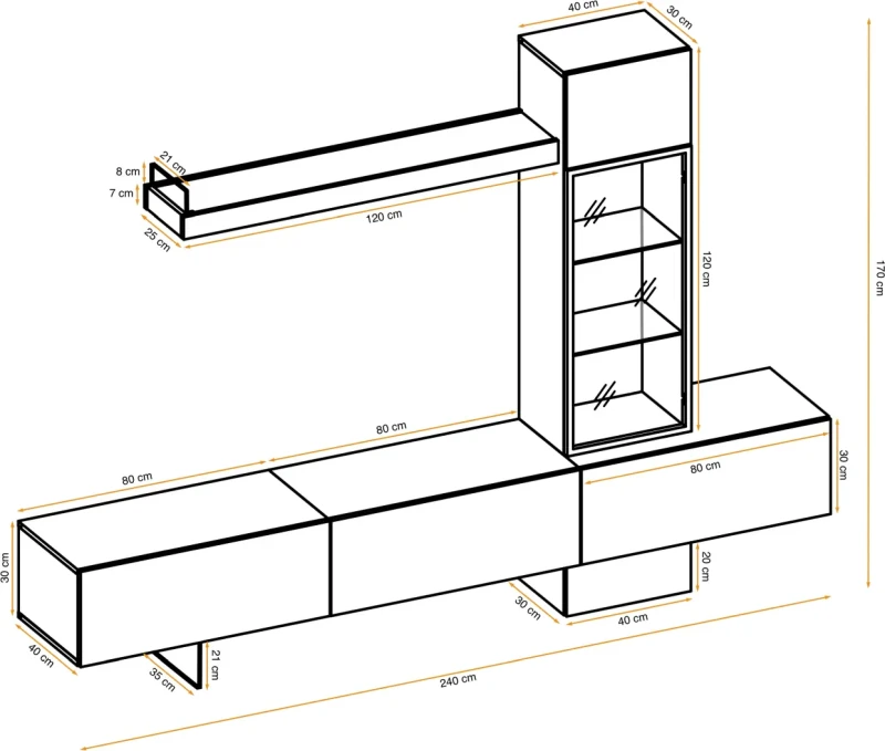 Meblościanka Rise 240 cm z oświetleniem LED do salonu dąb flagstaff