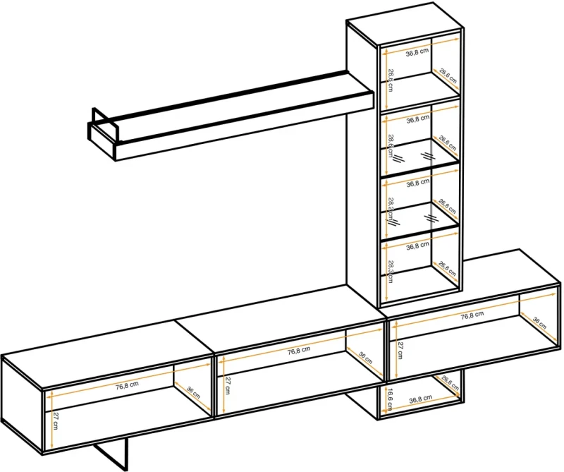 Meblościanka Rise 240 cm z oświetleniem LED do salonu dąb flagstaff