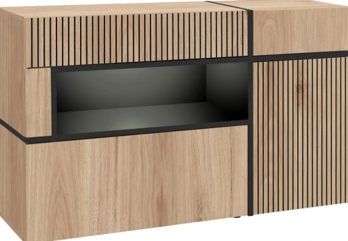 Komoda Cross 150 cm z oświetleniem LED do salonu hickory jackson/czarny