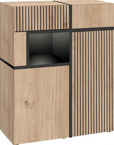 Witryna niska Cross 90 cm z LED do salonu hickory jackson/czarny