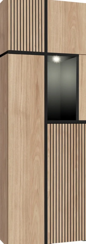 Witryna wysoka Cross 70 cm z LED do salonu hickory jackson/czarny