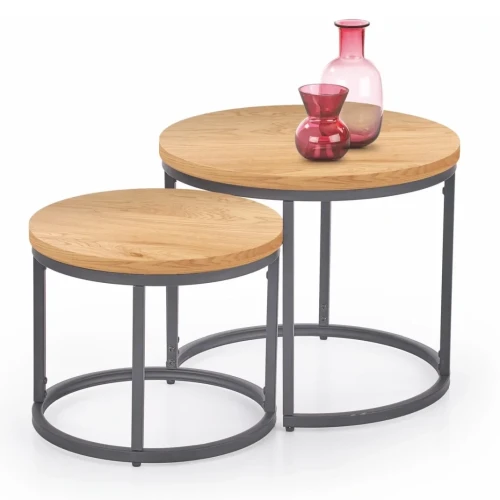 Zestaw 2 stolików Oreo do salonu dąb złoty/czarny