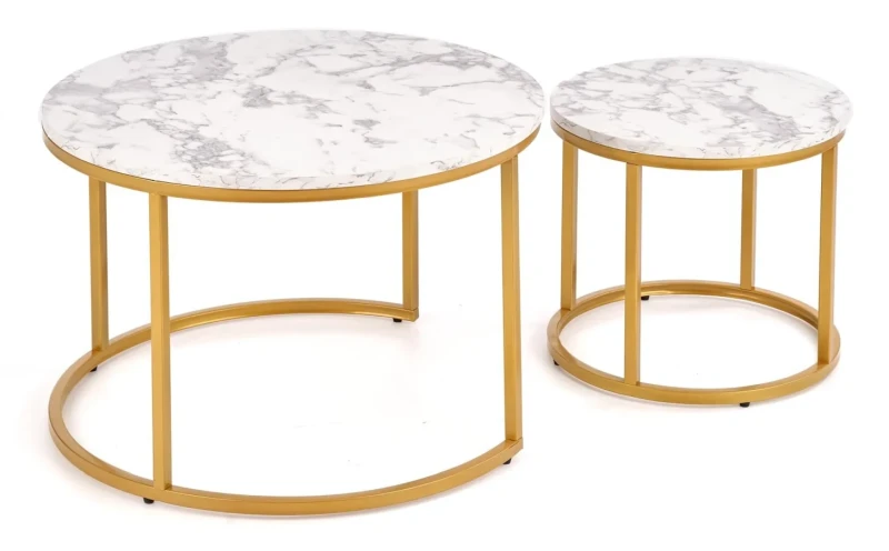 Zestaw 2 stolików Paola do salonu blat biały marmur/złoty