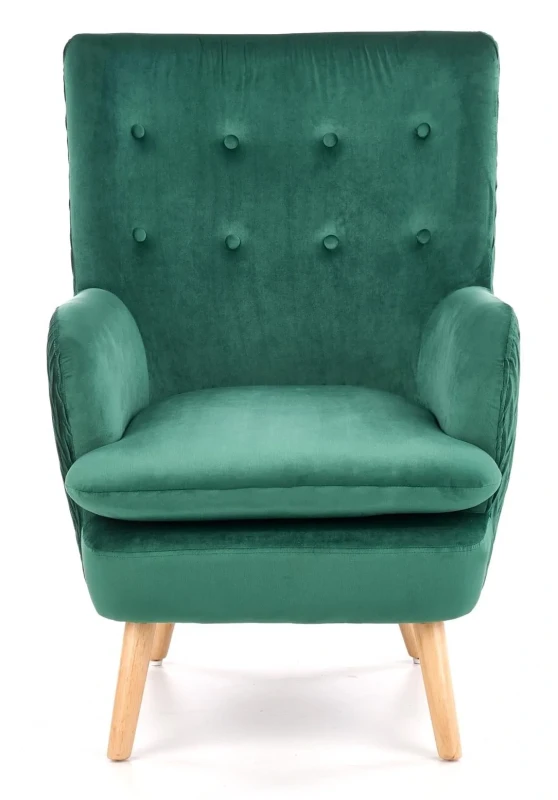 Fotel wypoczynkowy Ravel tapicerowany do salonu ciemny zielony