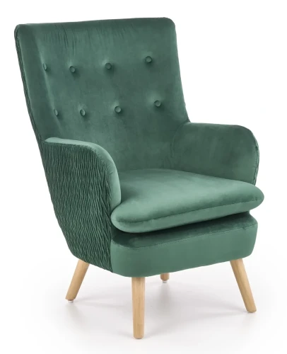 Fotel wypoczynkowy Ravel tapicerowany do salonu ciemny zielony