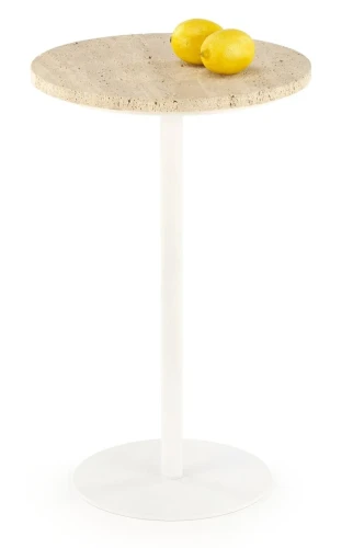 Stolik Traverso 35 cm ława nowoczesna okrągła blat z kamienia trawertyn / biały