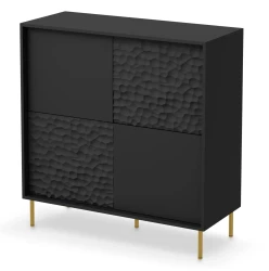 Komoda wysoka Bullet 100 cm w stylu glamour do salonu czarny/złoty