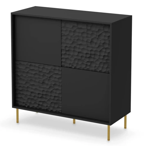 Komoda wysoka Bullet 100 cm w stylu glamour do salonu czarny/złoty