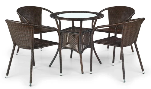 Stół Midas ogrodowy 74cm rattan syntetyczny/szkło ciemny brąz