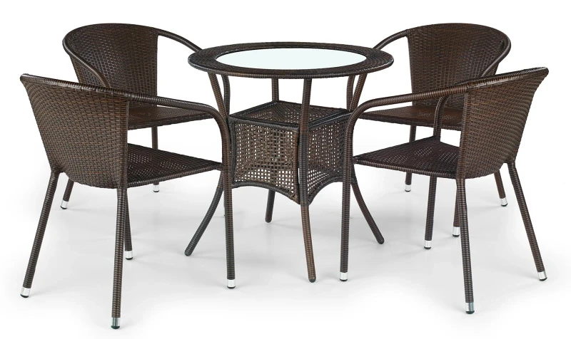 Stół Midas ogrodowy 74cm rattan syntetyczny/szkło ciemny brąz