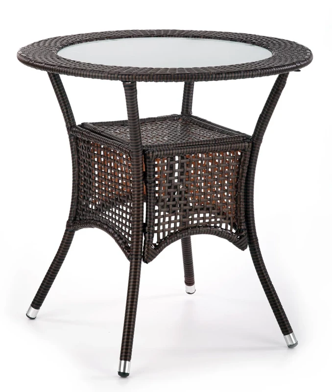 Stół Midas ogrodowy 74cm rattan syntetyczny/szkło ciemny brąz