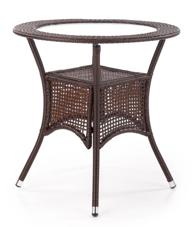 Stół Midas ogrodowy 74cm rattan syntetyczny/szkło ciemny brąz