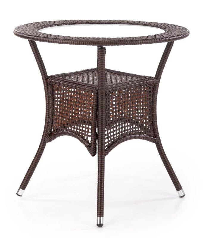 Stół Midas ogrodowy 74cm rattan syntetyczny/szkło ciemny brąz