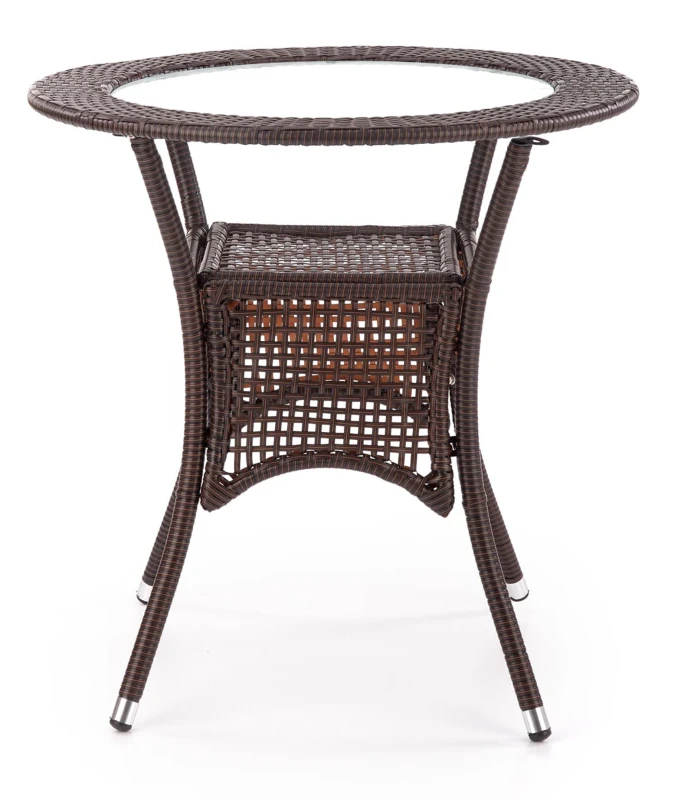 Stół Midas ogrodowy 74cm rattan syntetyczny/szkło ciemny brąz