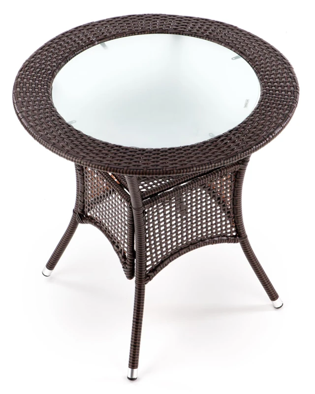 Stół Midas ogrodowy 74cm rattan syntetyczny/szkło ciemny brąz