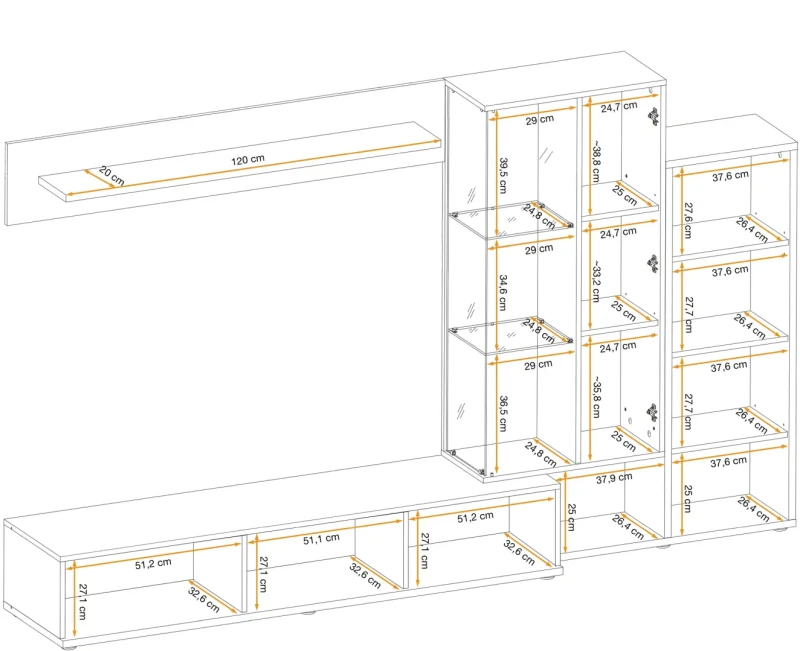 Meblościanka Silk II 240 cm zestaw 4 elementy z LED do salonu
