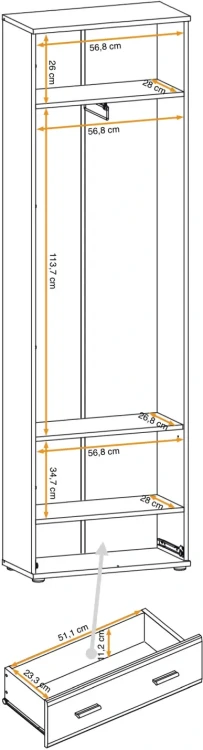 Szafa dwudrzwiowa Marco 60 cm z szufladą do przedpokoju antracyt/dąb artisan