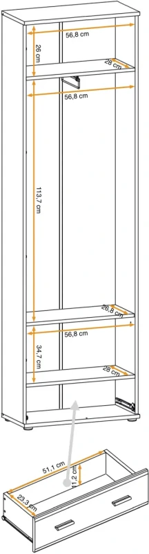 Szafa dwudrzwiowa Marco 60 cm z szufladą do przedpokoju antracyt/dąb artisan