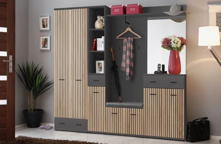 Lustro ścienne Marco 60 cm z półką do przedpokoju antracyt