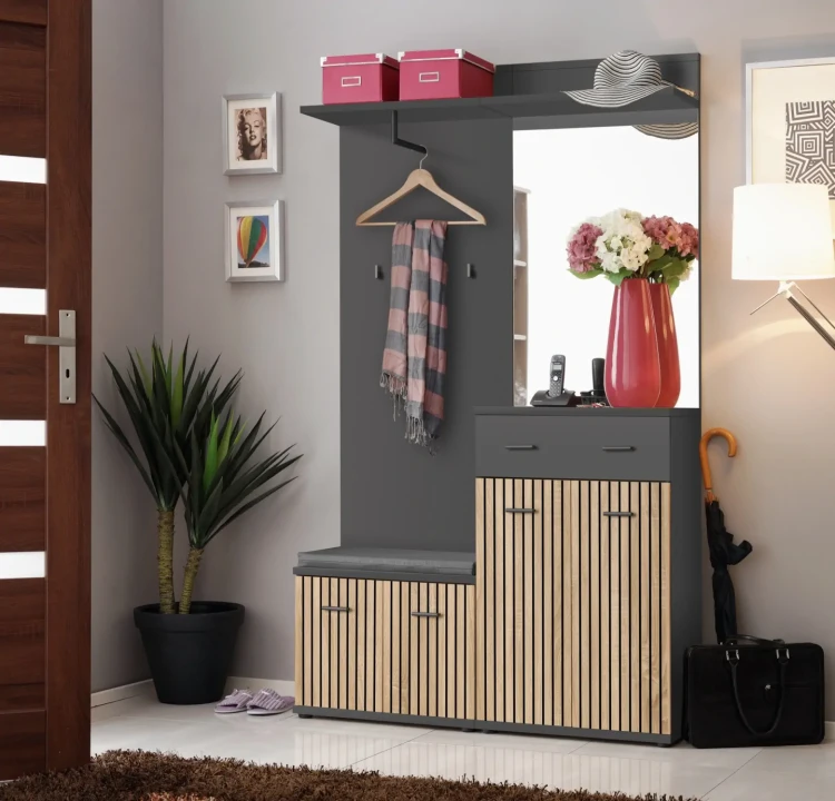 Lustro ścienne Marco 60 cm z półką do przedpokoju antracyt