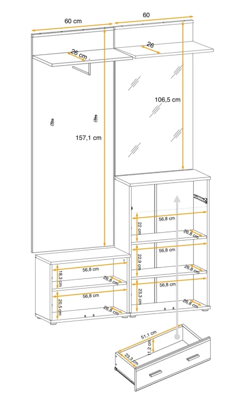 Zestaw mebli do przedpokoju Marco II cztery elementy antracyt/dąb artisan