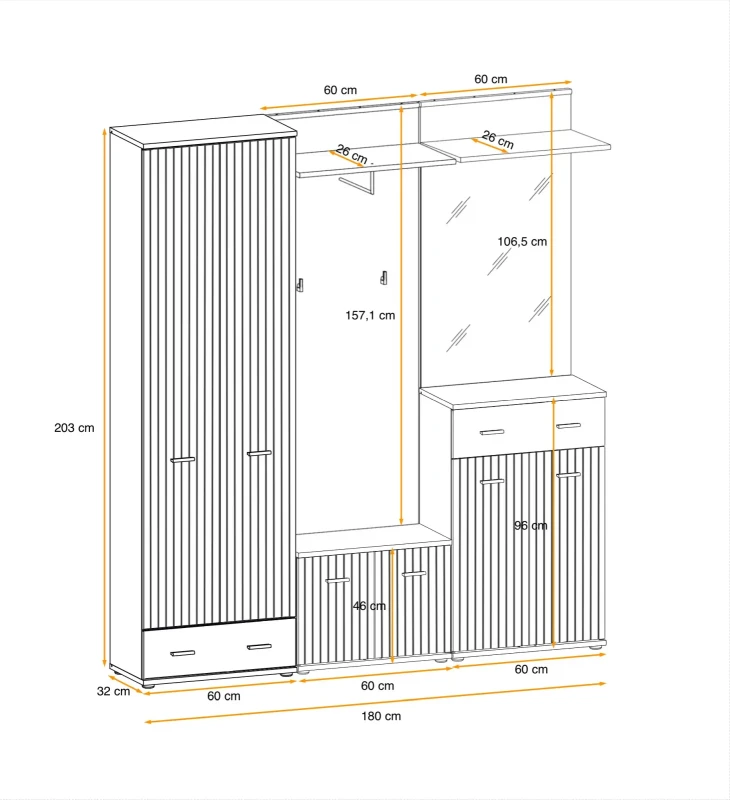 Zestaw mebli do przedpokoju Marco III pięć elementów antracyt/dąb artisan