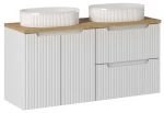 Zestaw mebli łazienkowych NOVA WHITE z dwoma umywalkami BEYOND i blatem dąb 120 cm - 5 elementów