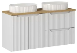Zestaw mebli łazienkowych NOVA WHITE z dwoma umywalkami BEYOND i blatem dąb 120 cm - 5 elementów