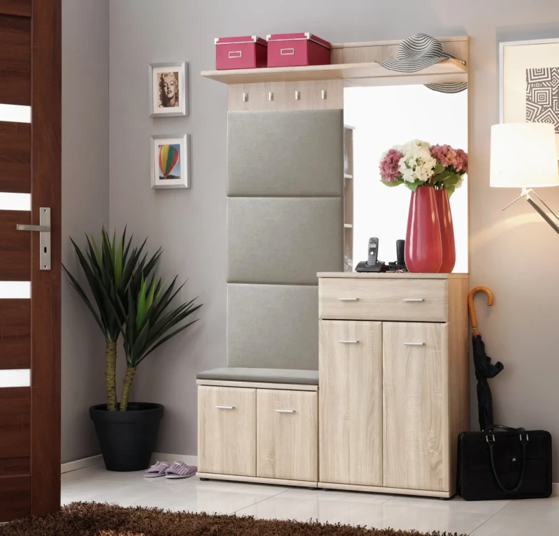 Wieszak tapicerowany Amario 60 cm z półką do przedpokoju dąb sonoma/beż