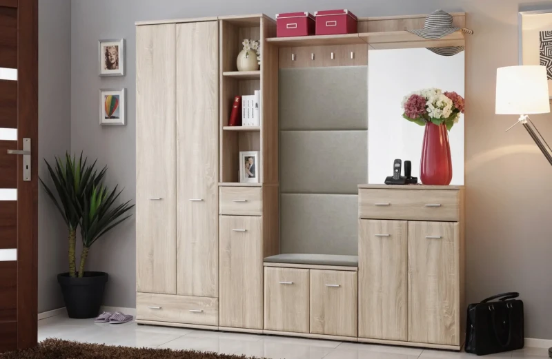 Wieszak tapicerowany Amario 60 cm z półką do przedpokoju dąb sonoma/beż