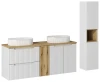 Zestaw mebli łazienkowych NOVA WHITE z dwoma umywalkami BEYOND i blatem dąb 140 cm - 8 elementów