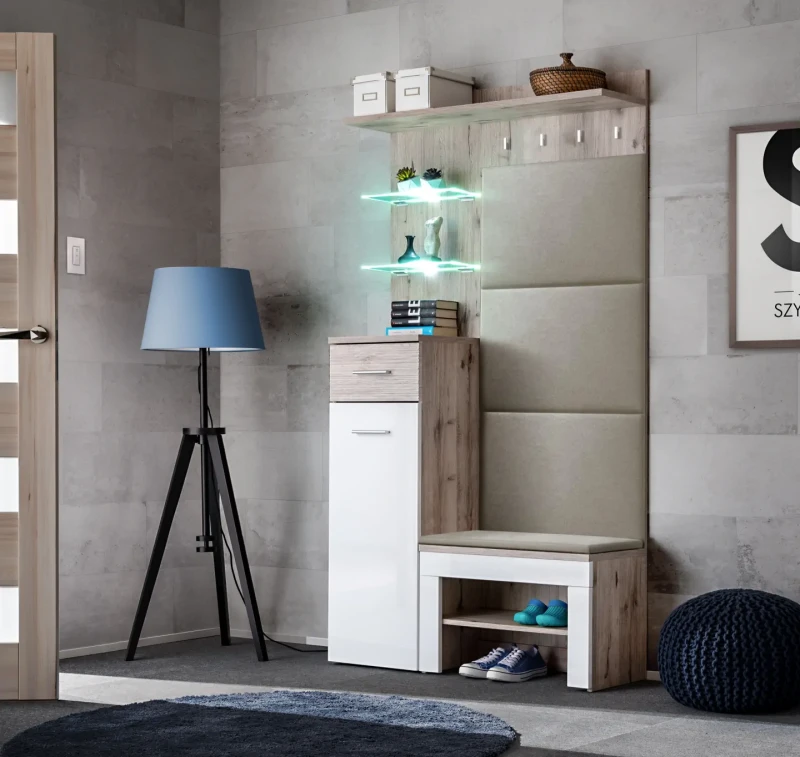 Wieszak tapicerowany Gustavo 60 cm z półką do przedpokoju dąb wellington/beż