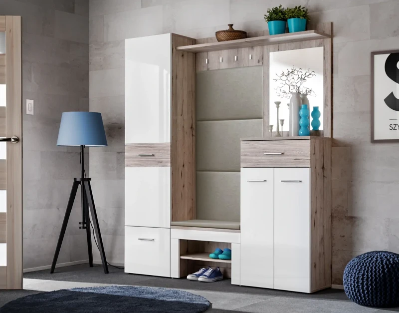 Wieszak tapicerowany Gustavo 60 cm z półką do przedpokoju dąb wellington/beż