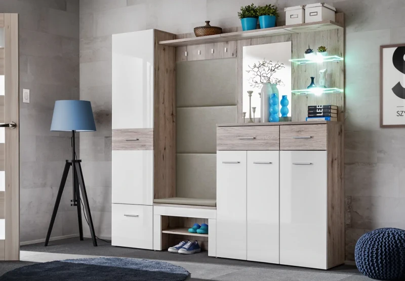 Wieszak tapicerowany Gustavo 60 cm z półką do przedpokoju dąb wellington/beż