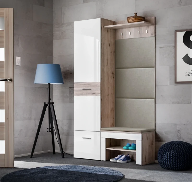 Wieszak tapicerowany Gustavo 60 cm z półką do przedpokoju dąb wellington/beż