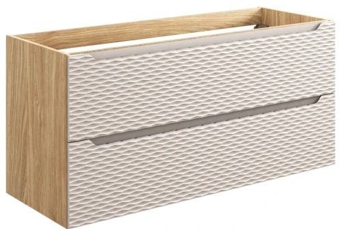 Szafka łazienkowa pod umywalkę 120 cm 2 szuflady OCEAN BEIGE beż + dąb olejowany