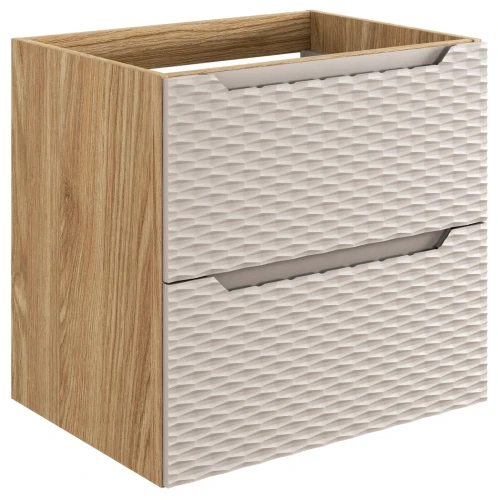 Szafka łazienkowa pod umywalkę 60 cm 2 szuflady OCEAN BEIGE beż + dąb olejowany