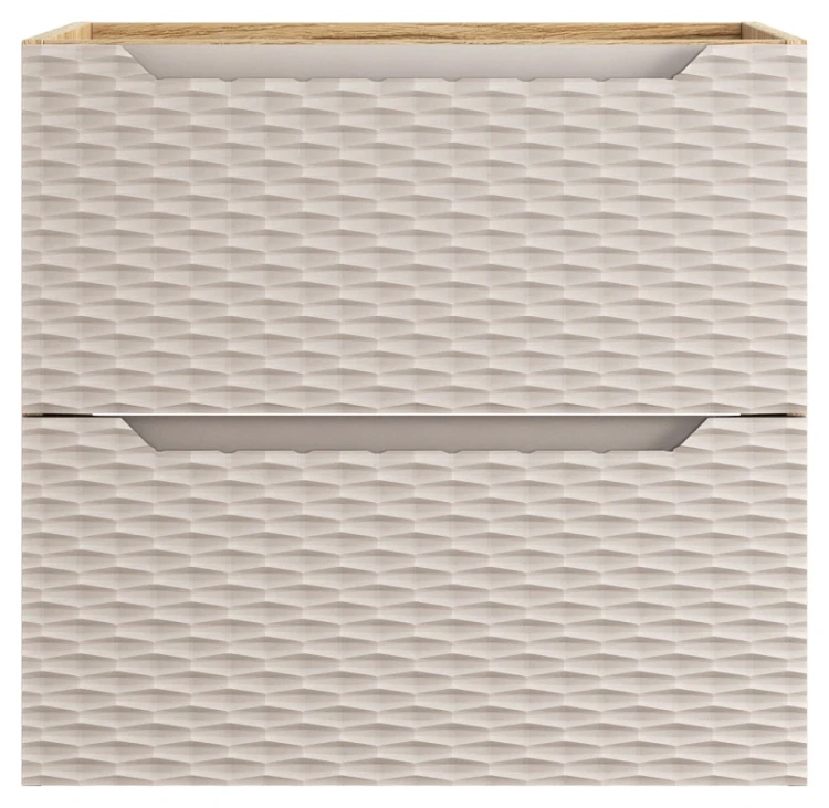 Szafka łazienkowa pod umywalkę 60 cm 2 szuflady OCEAN BEIGE beż + dąb olejowany