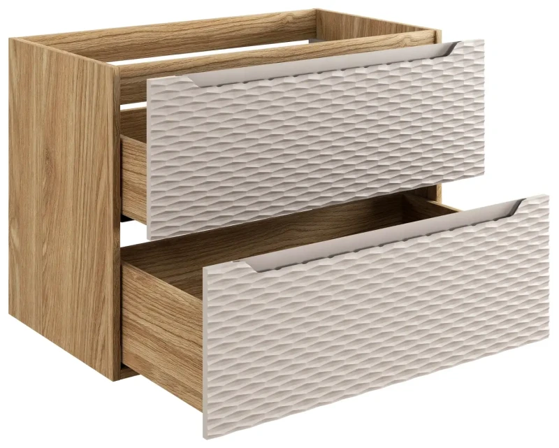 Szafka łazienkowa pod umywalkę 80 cm 2 szuflady OCEAN BEIGE beż + dąb olejowany