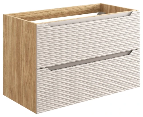 Szafka łazienkowa pod umywalkę 90 cm 2 szuflady OCEAN BEIGE beż + dąb olejowany