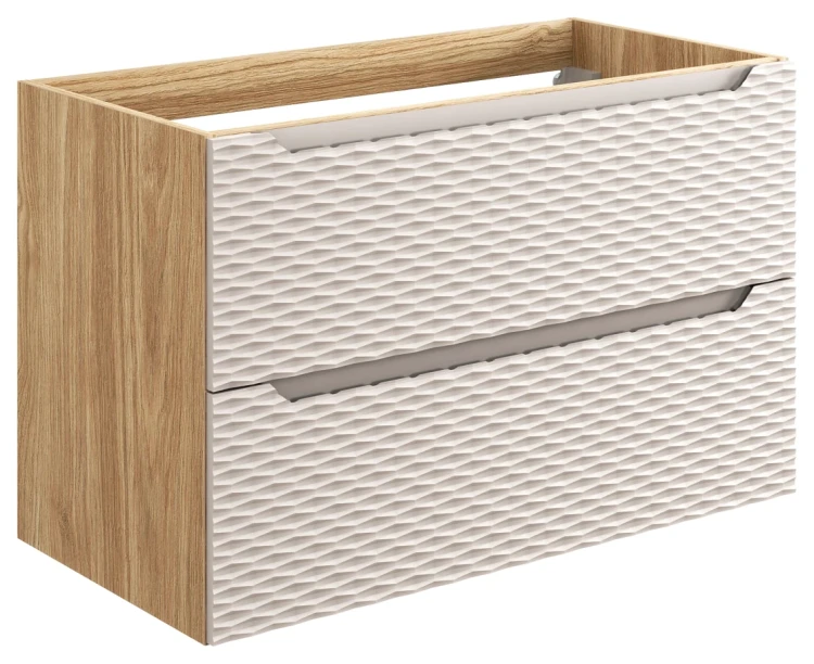 Szafka łazienkowa pod umywalkę 90 cm 2 szuflady OCEAN BEIGE beż + dąb olejowany